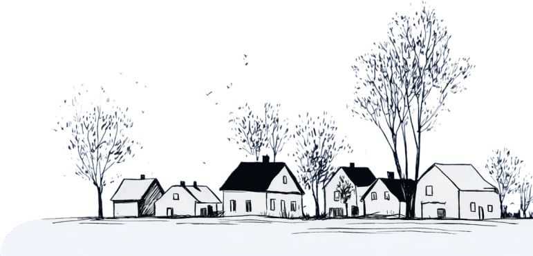 Snowy village illustration